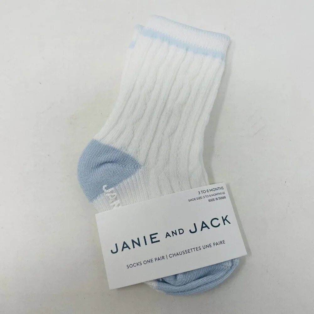 Janie and Jack‎ Baby Boys 3-6 Months Cable Knit Ribbed Crew Socks in White/Blue
